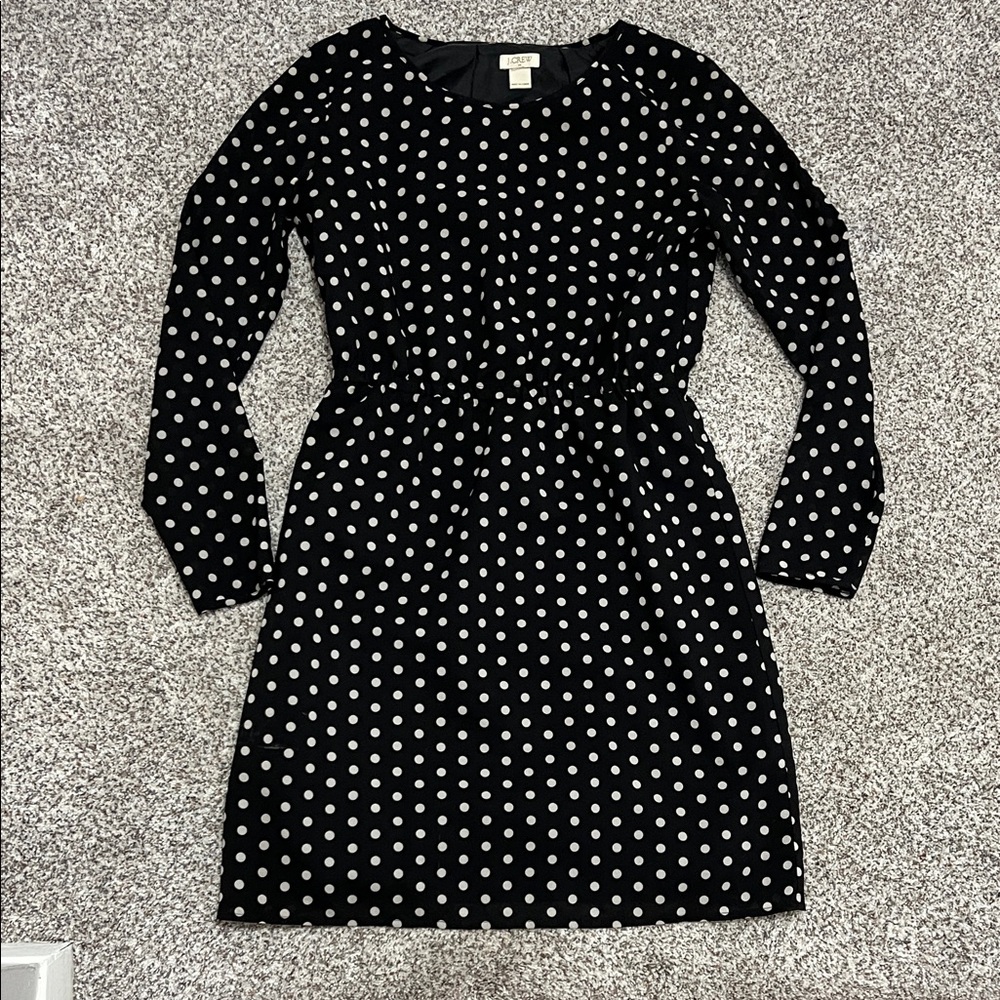 J Crew Black Long Sleeve Polka Dot Dress